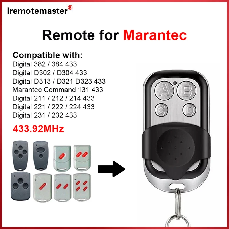 For 433.92MHz Fixed Code MARANTEC Digital 211/212/214/221/222/224/382/384/232 433 Garage Door Remote Control