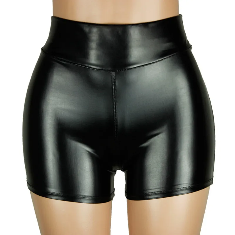 Women Faux Leather Shorts High Waist Push Up Black Short Joggers Sports Fitness Womens Sexy Slim Shorts Spodenki Damskie New