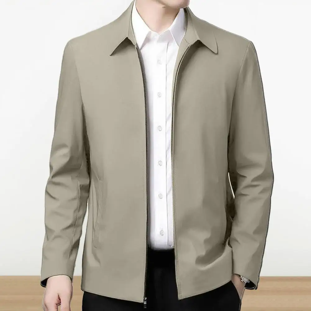 Giacca da uomo elegante giacca da uomo di mezza età con tasche con chiusura a cerniera per abbigliamento Casual formale da lavoro in primavera