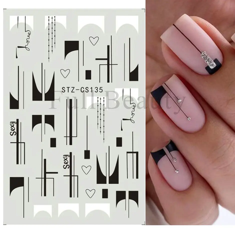 3D francuski geometryczne Manicure paznokci naklejki czarna biała linia liści naklejki Galanthus Nivalis suwak zdobienie paznokci dekoracje GLSTZ-CS136