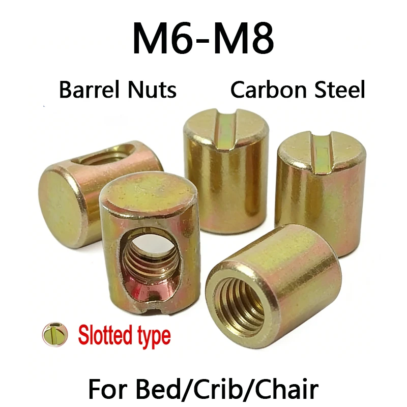M6-M8 Barrel Nuts - Cross Dowel Slotted, for Bed/Crib/Chair, Hammer-Embedded Horizontal Hole Bolts