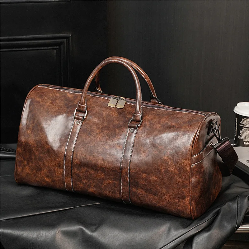 Luxury Travel Tote Business PU Leather Handbag Woman Casual Gym Boston Fitness Luggage Duffle Shoulder Sports Side Bag Men Male