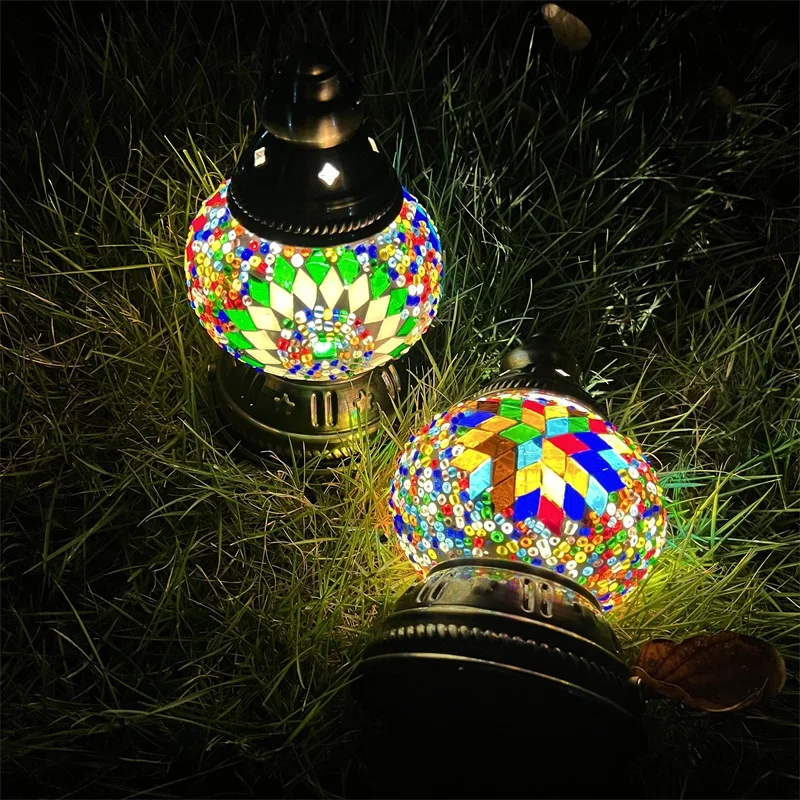 Outdoor camping retro garden horse lantern specialty restaurant romantic handmade mosaic lantern