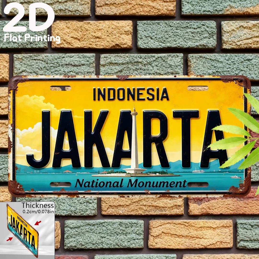 2D Flat, [] 2D Flat Print, 1pc Vintage Aluminum Plaque, Decorative Plaque and Ornament (15.24cm x 30.48cm), Jakarta City, Indone