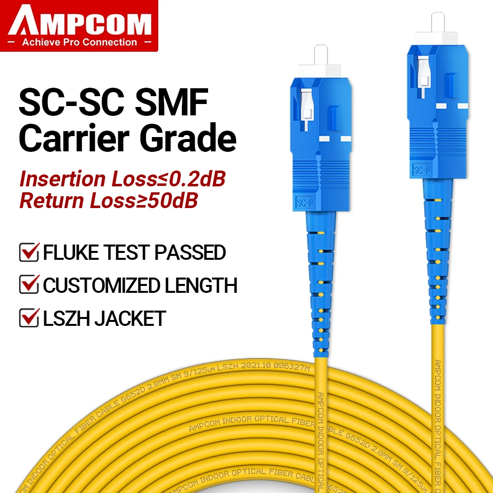 

AMPCOM SC to SC UPC Волоконно-оптический патч-кабель Одномодовый симплекс SMF 9/125 мкм Одномодовый изгиб Инensitive 2,0 мм Волоконно-оптический шнур