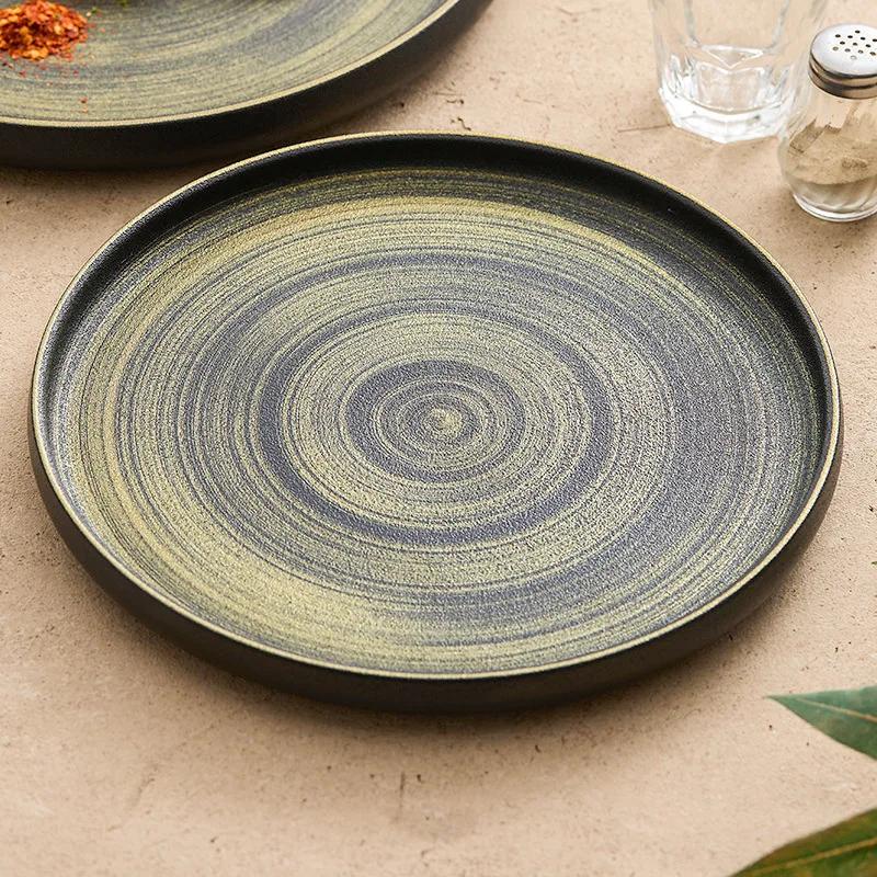 

Hand-painted Wujinsha Western Restaurant Plate Household Retro Japanese Tableware High-grade Western Food Steak Round Tableware