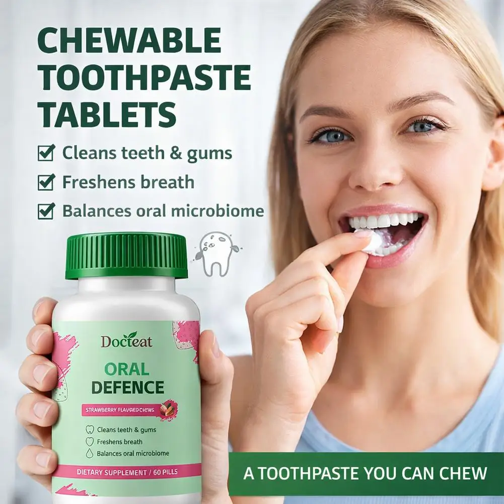 Docteat Strawberry Flavor for Oral Microbiome Balance with Hydroxyapatite Xylitol & Probiotic Complex and Daily Cleaning 60Pills