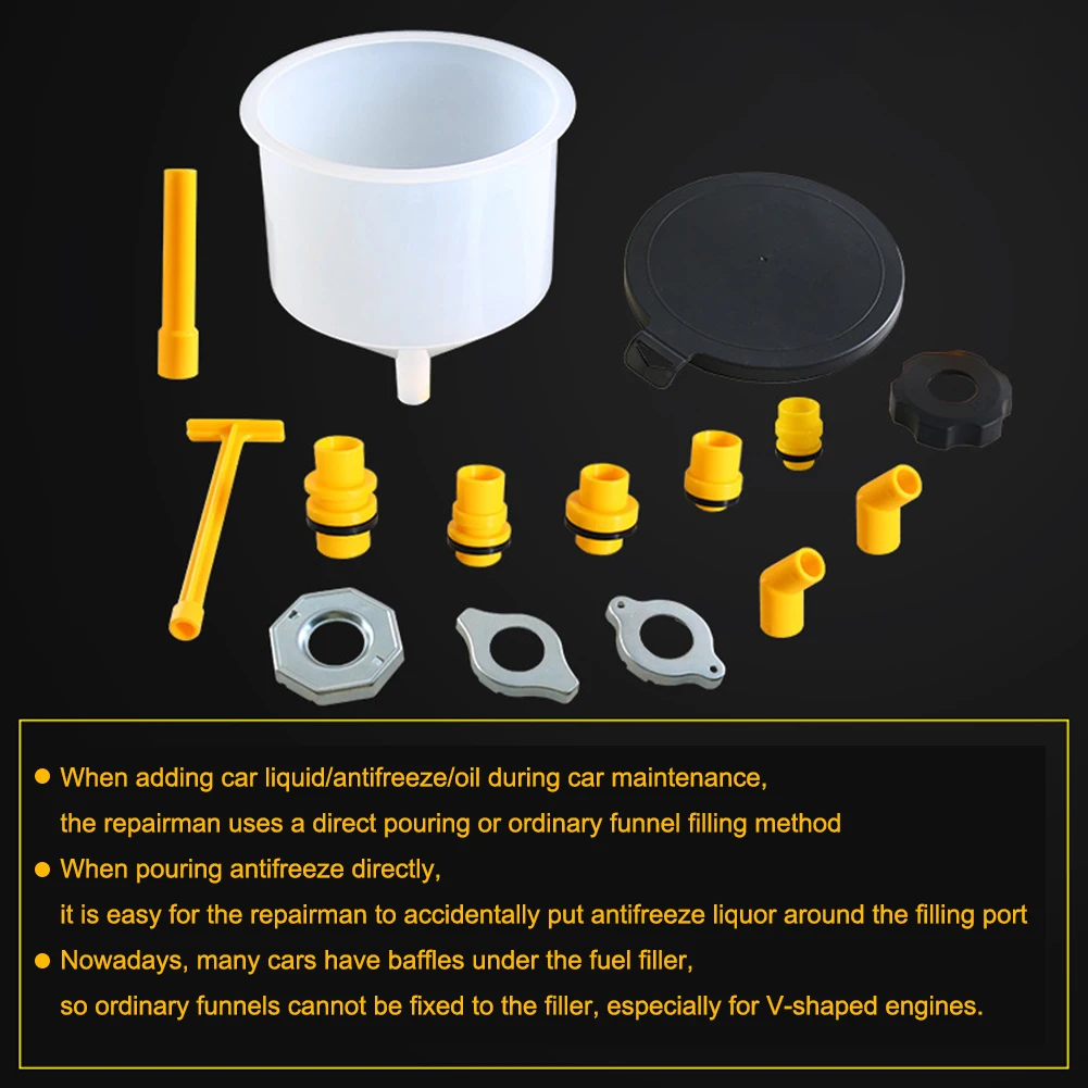 15Pcs Portable Coolant Filling Kit Spill Proof Car Water Cooling System Refill Gas Oil Liquid Refilling Funnel Tools