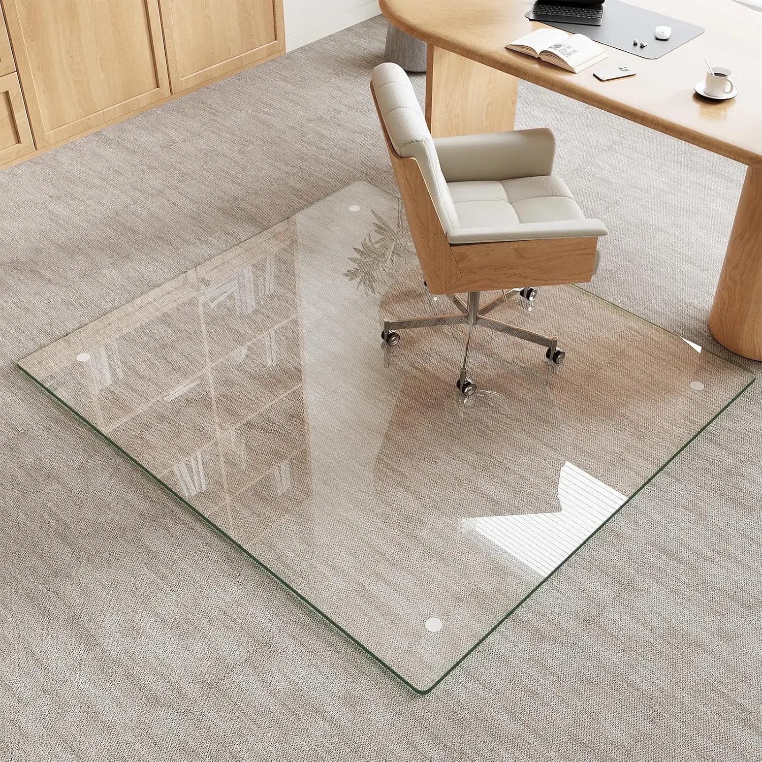 42x48 Inch Clear Glass Chair Mat for Carpet & Hard Floors, Heavy Duty with Non-Slip Pads