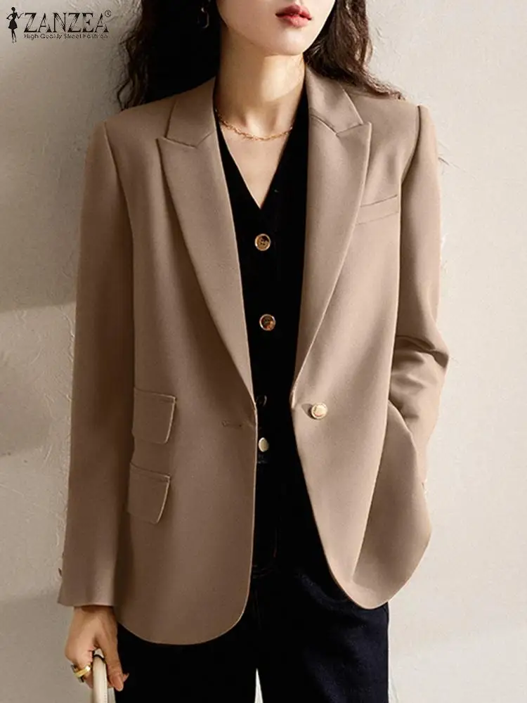 ZANZEA Woman Elegant Solid Blazer Female Fashion Party Coats Long Sleeve Lapel Neck Outwear Vintage OL Work Jackets Oversized