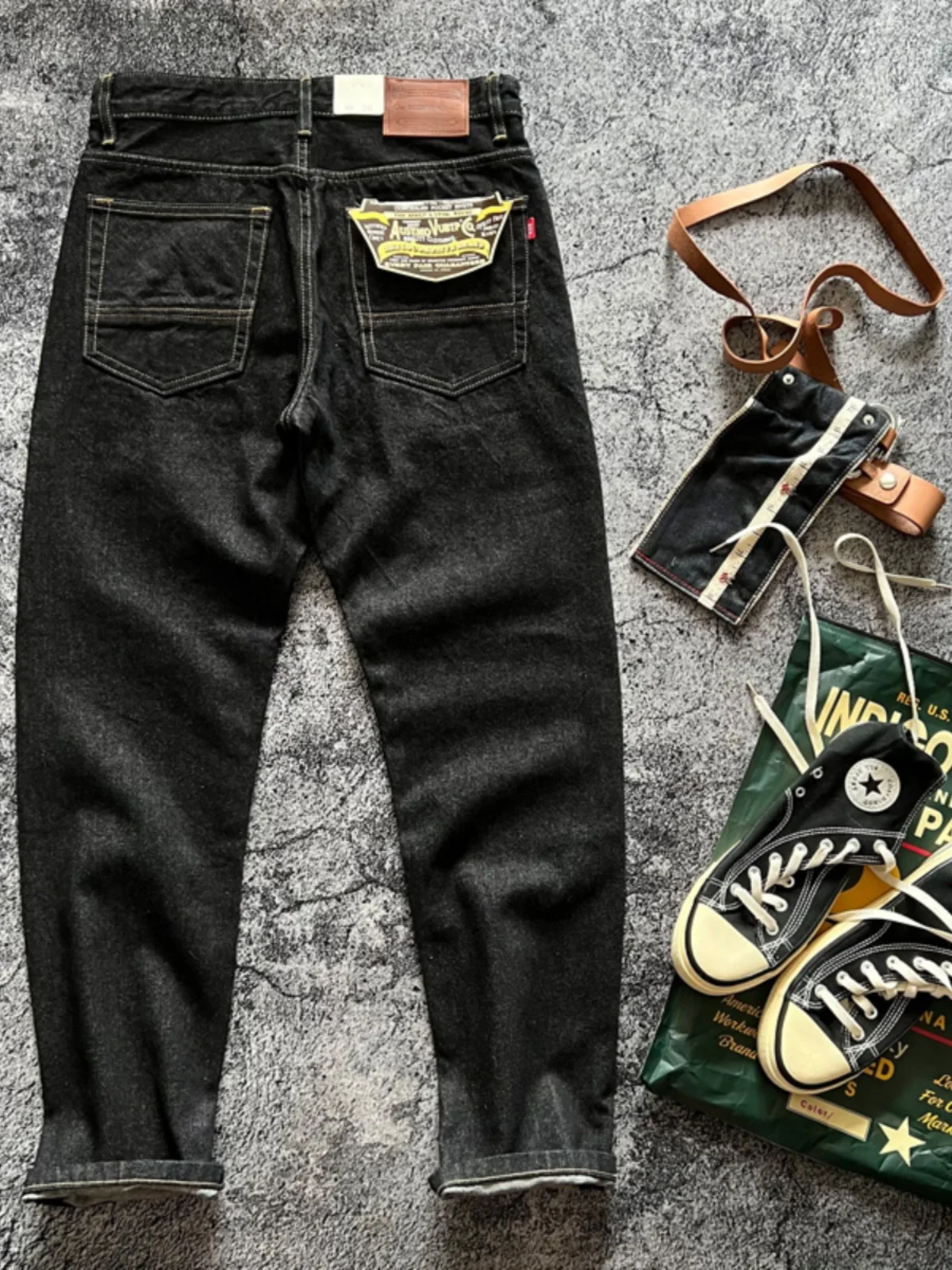 

Retro American Casual Black Washed Jeans Straight Leg Fit Jeans Spring Autumn Long Pants Youth Wear Cotton Polyester Blend