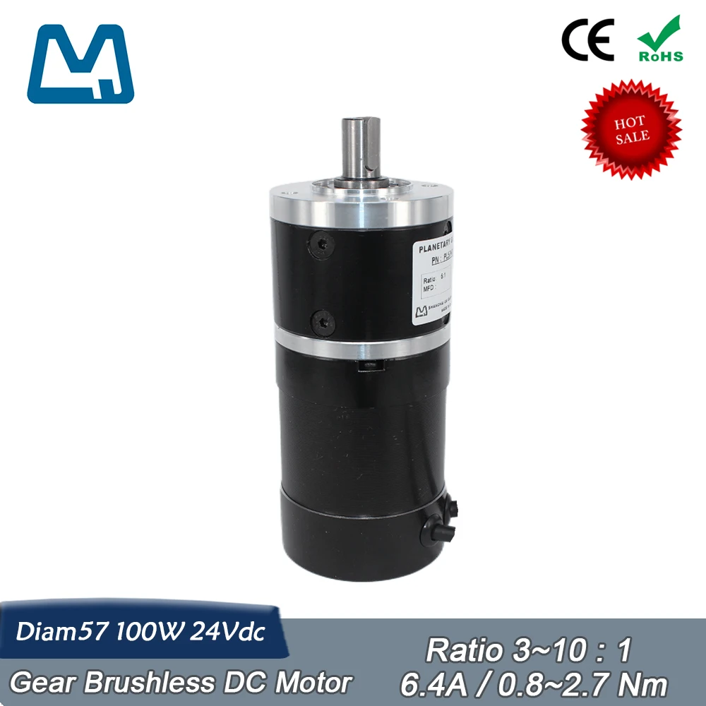 

Gear BLDC Motor Planetary Gearbox Metal Ratio 10:1 Diam57 24V 100W Brushless DC Motor