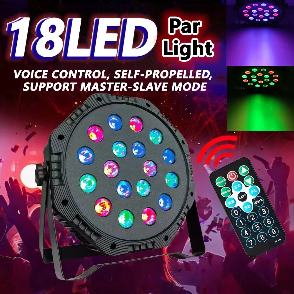 

RGB 18LED Par Light DMX512 Remote Control Party Light Flat Stage Effect Lighting Uplight for DJ Disco Party Bar Wedding Show