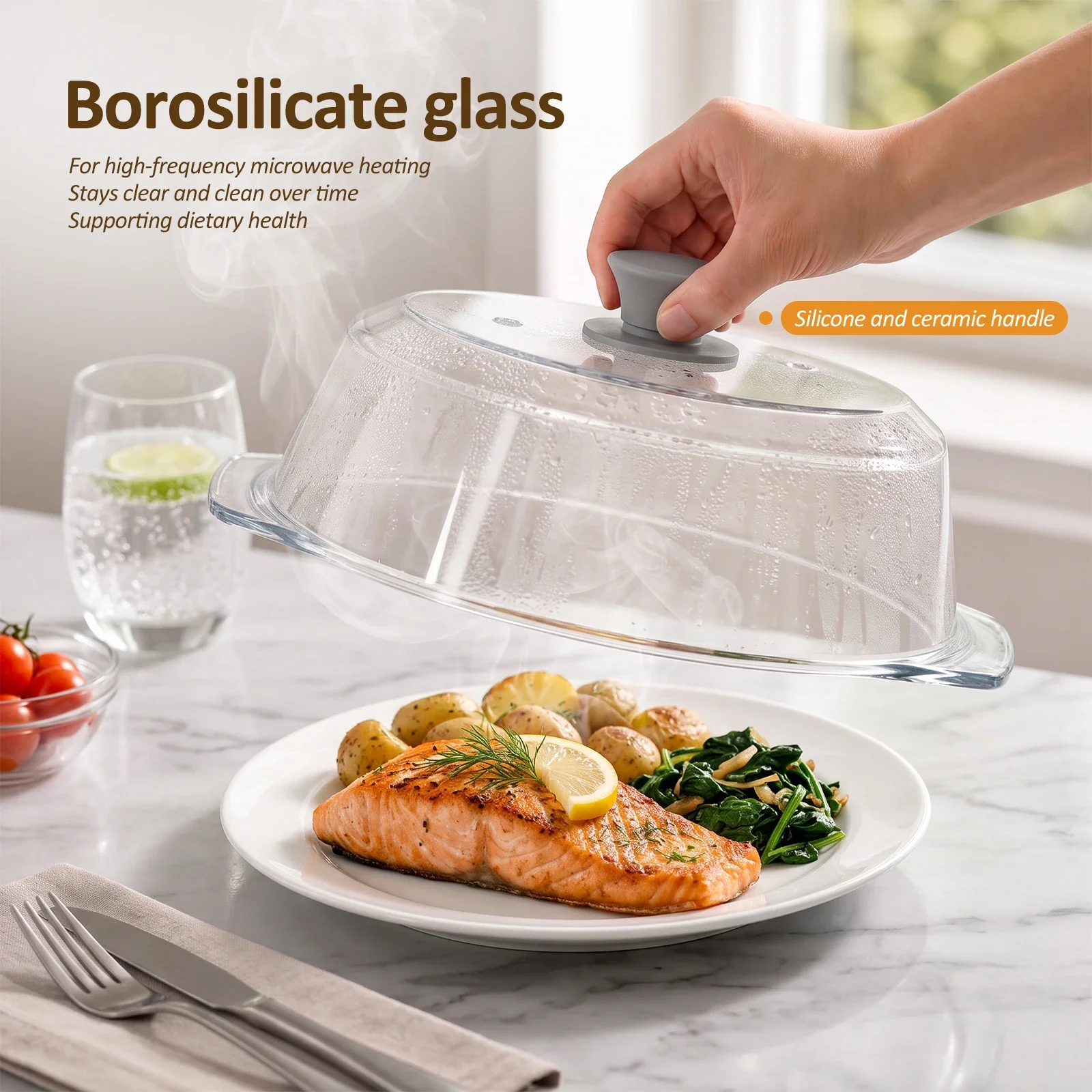 Glass Microwave Splatter Cover Transparent Food Heating Cover with Steam Vents Heat Resistant Practical Kitchen Accessories