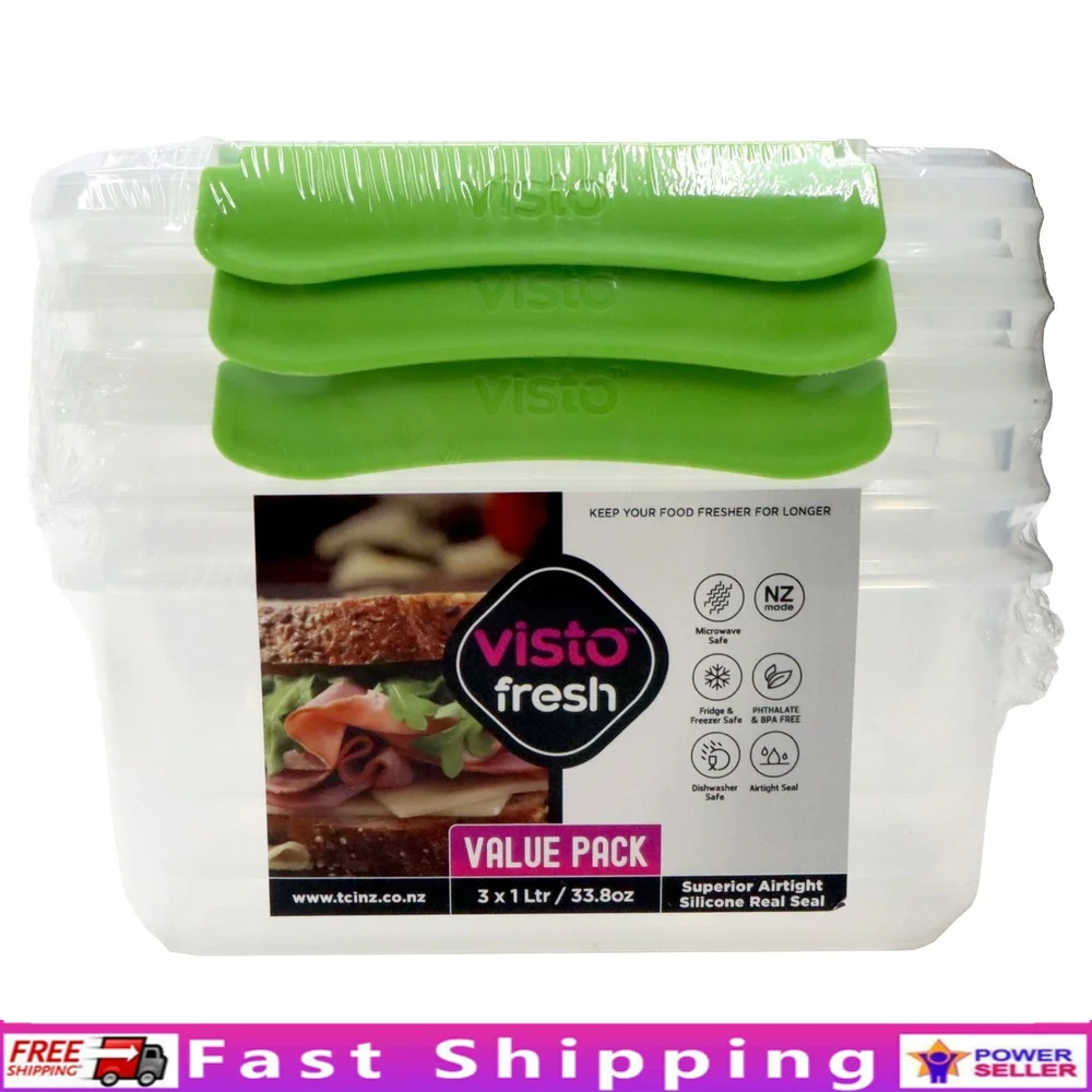 

Set of 3 Airtight Food Storage Containers BPA Free 1L Latch Lid Stackable Pantry Fridge Freezer Microwave Safe