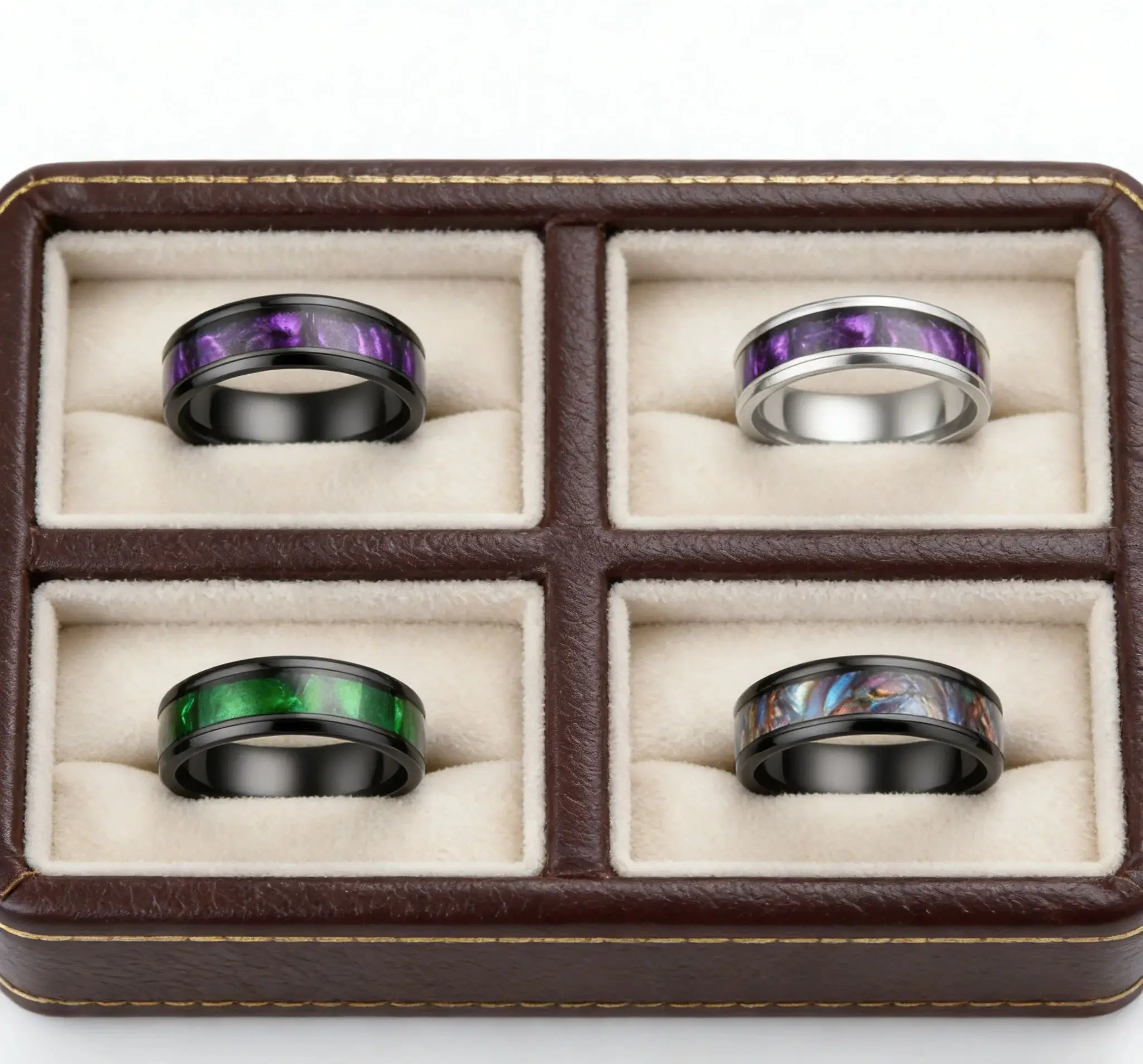 

Vintage Men Black Colorful Purple Carbon Fiber Ring Stainless Steel Band Fashion Accessory for Sizes 6 to 13
