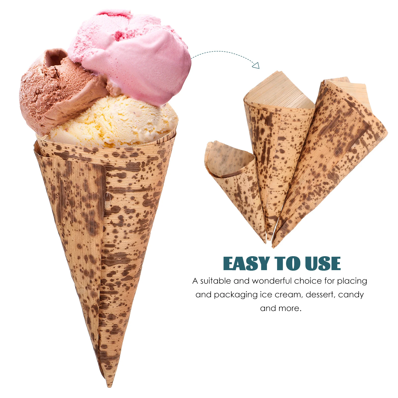 

30 Pcs Ice Cream Cone Packaging Container Bamboo Food Tray Disposable Platter Cones