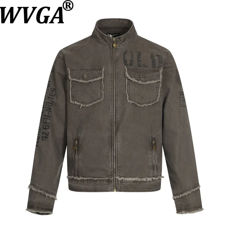 

WVGA Autumn Winter New Man Jackets Vintage Letter Printed Patchwork Trendy Design Frayed Safari Style Niche Chic Coat Ins W11886