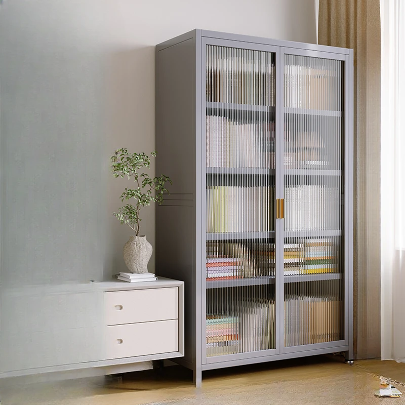 Glass Mobile Bookcase Locker Bedroom Industrial Closet Metal Doors Bookshelf Display Cabinet Estante Para Livros Home Furniture