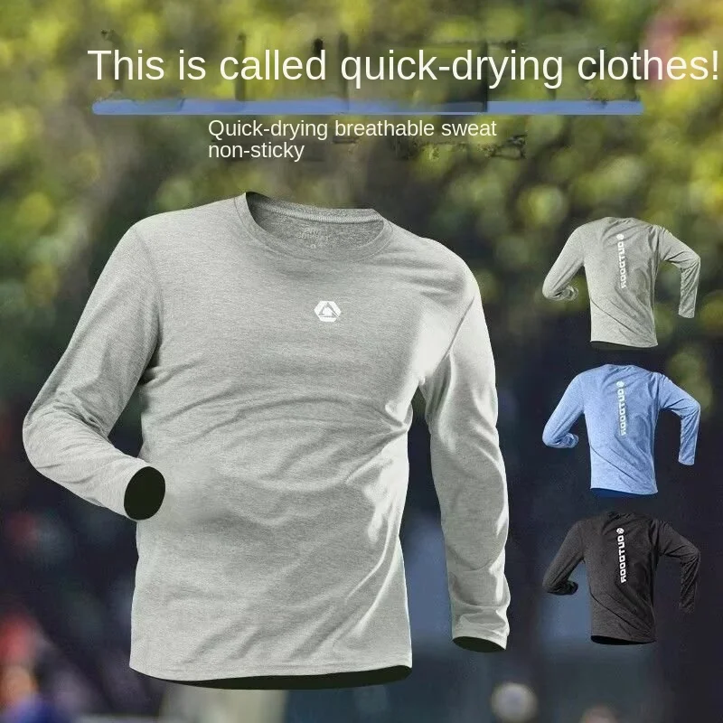 

Мужская осенняя спортивная футболка с длинными рукавами для бега, быстросохнущая рубашка с круглым вырезом, базовая рубашка для тренировок на открытом воздухе, фитнес-велосипедный топ