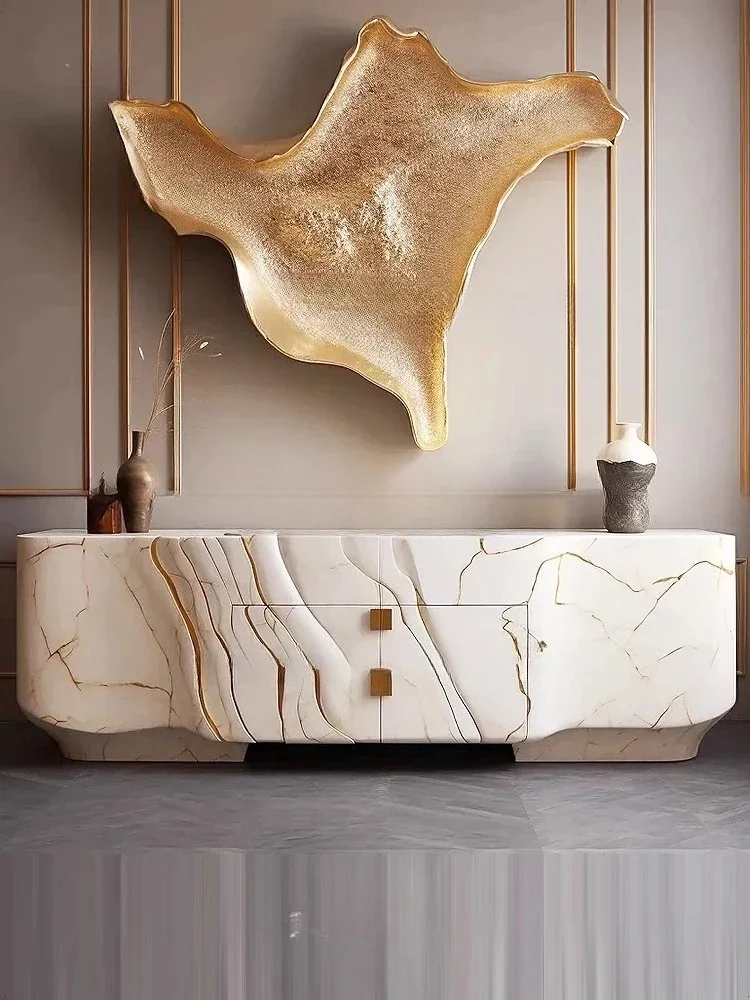 TTMarble Side Cabinet, Light Luxury Minimalist Design Against The Wall, High-end Restaurant Home TV Cabinet