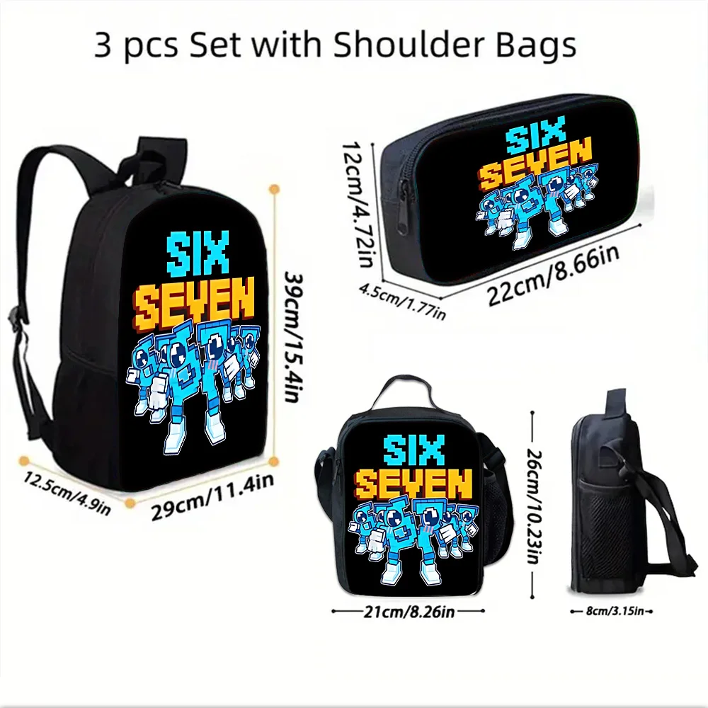 Mochila Escolar Infantil 67 Six Seven com Bolsas para Almoço, Bolsas para Lápis, Mochilas Escolares para Meninos e Meninas, Melhor Presente