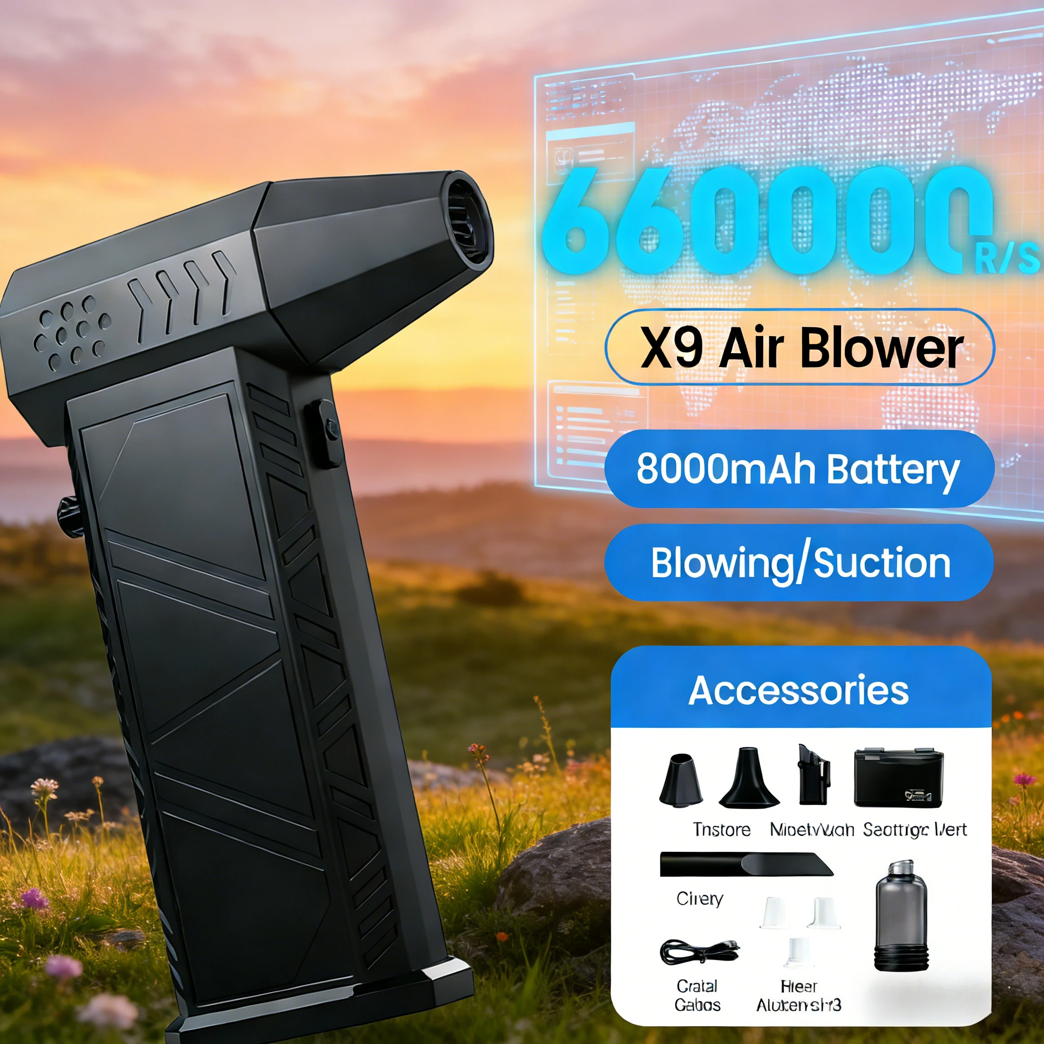 

600000 об/мин X9 Wind Beast Turbo Jet | Бесщеточный пылесос-воздуходувка 2-в-1 для ПК/автомобиля/дома