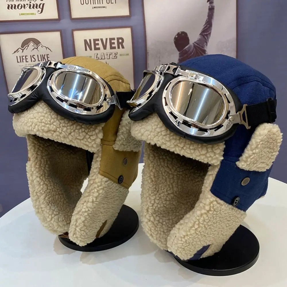 Fashion Winter Pilot Lei Feng Hat Warm Thickened Canvas Hat Cashmere Eye Protection Skiing Hat