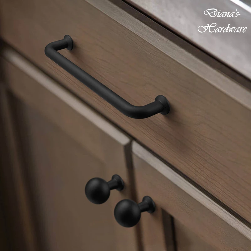 Modern Simple Black Handle Drawer Knob American Wardrobe Kitchen Cabinet Handles Round Knobs Cabinet Door Knob Furniture Handle