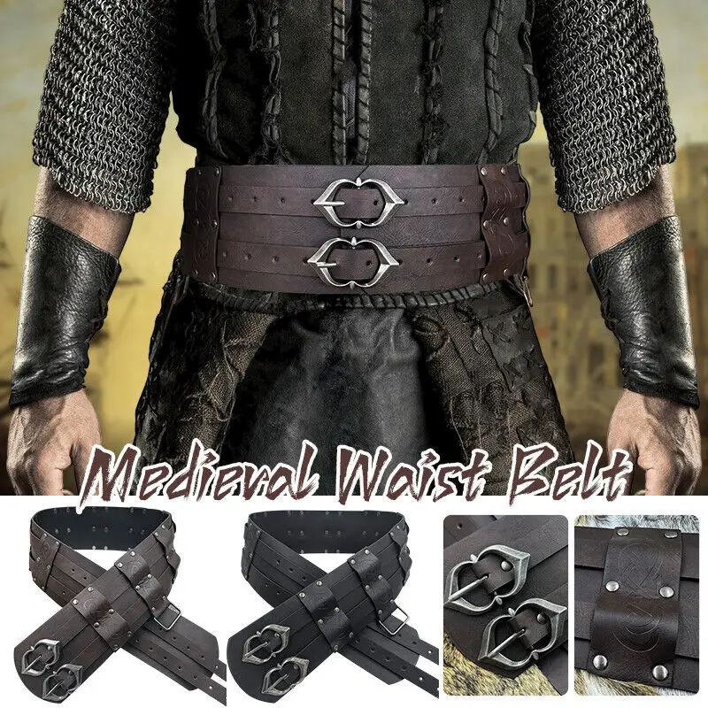 

Medieval Bilayer Waist Belt Knight Girdle Costume Cosplay Buckle Waistband Leather Rapier Buckle Strap Belt Cosplay Accessories