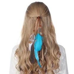 Fashion Boho Feather Headband Hair Ropes Gum Women Handmade Headbands Beads Feather Hair Band Hair Accessories