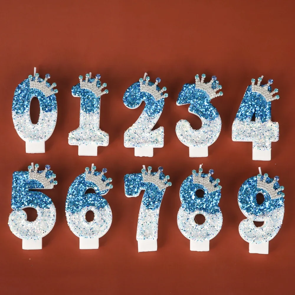 Blue and white sparkling digital birthday candles, prince themed cake candles, suitable for decorating boys' birthday parties