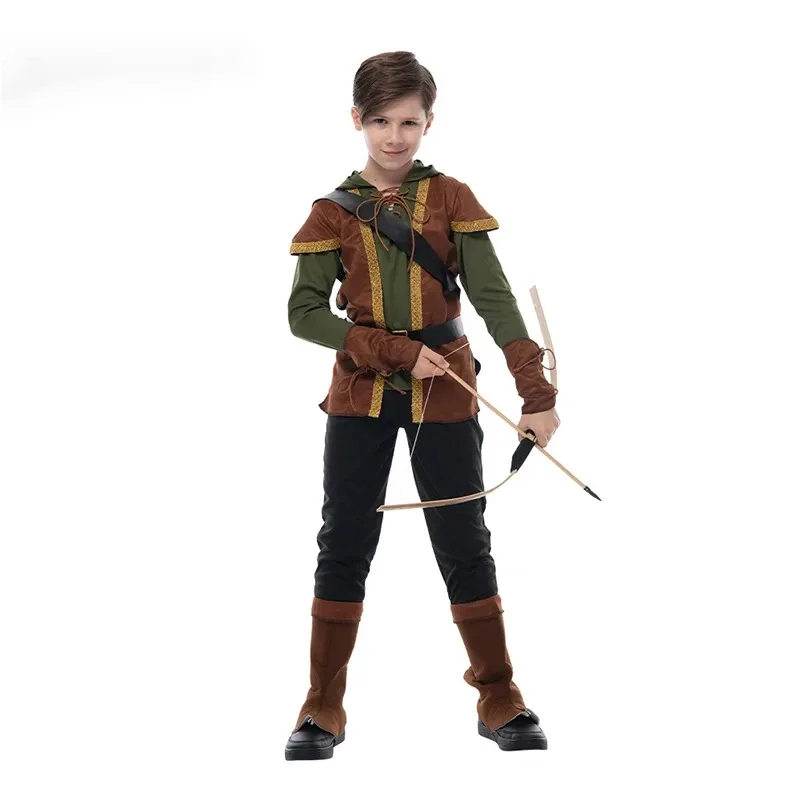 Reneecho Robin Hood Child Costume Boys Prince of Thieves Archer Costume Green Fancy Dress Halloween Costume Outfit