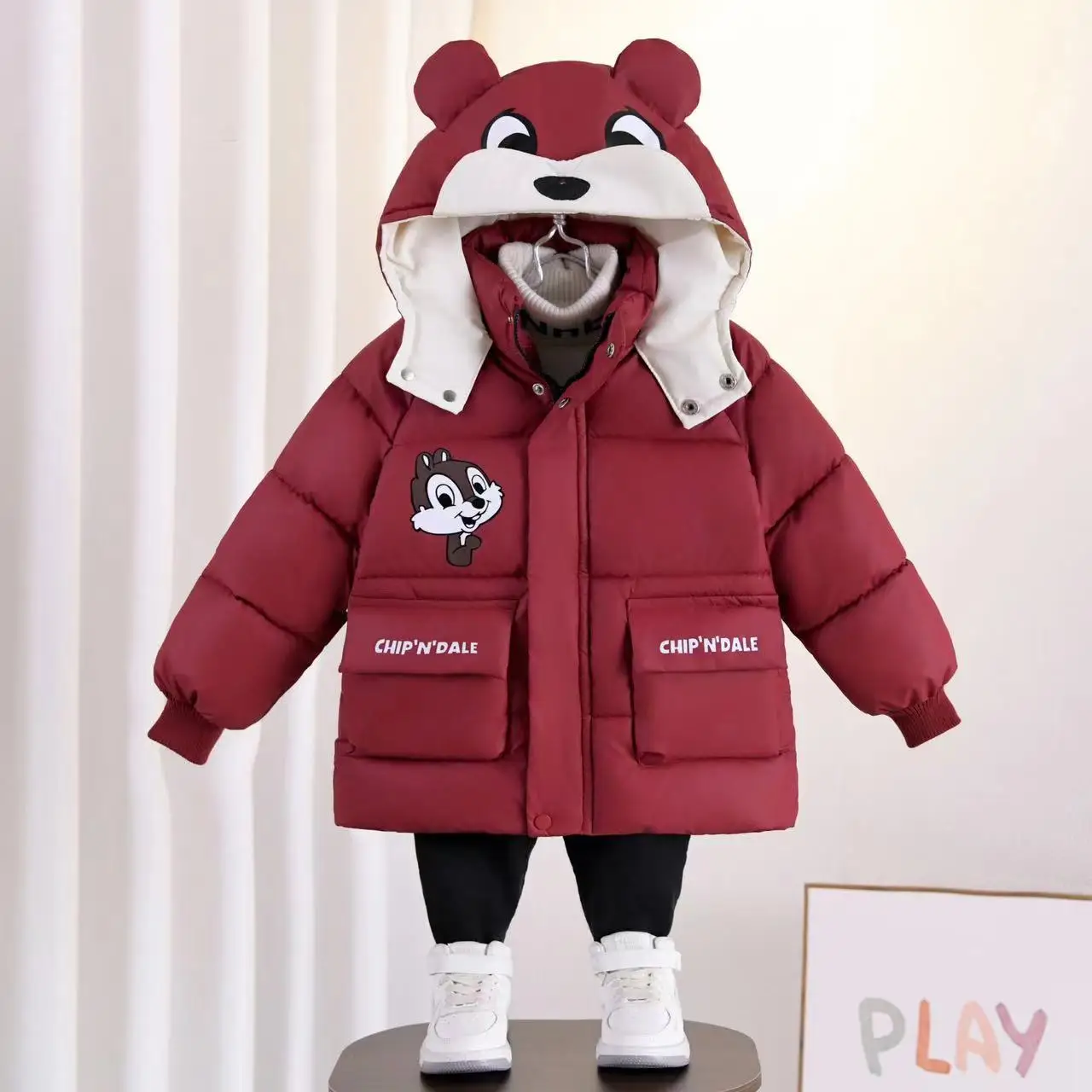 

Boys' winter coat with wool thickened tide coat children wear hooded cotton-padded jacket in winter children's winter coat