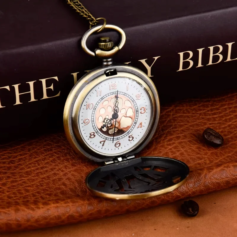 Retro flip pocket watch Spider shape large quartz watch Wall watch Bronze gold face necklace pocket watch