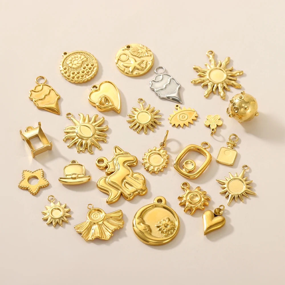 

CARLIDANA Gold Plated Sun Moon Unicorn Inset Stone Charms Heart Eye Star Pendant DIY Jewelry Making Stainless Steel Accessories