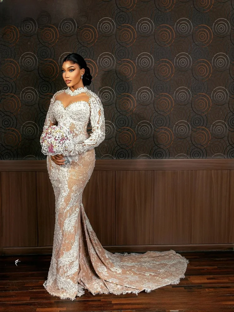 Customized Shinny Appliques Beads Sequins Wedding Dress with Removable Skirt  Robe De Mariée Plus Size Full Sleeves  Bridal Gown