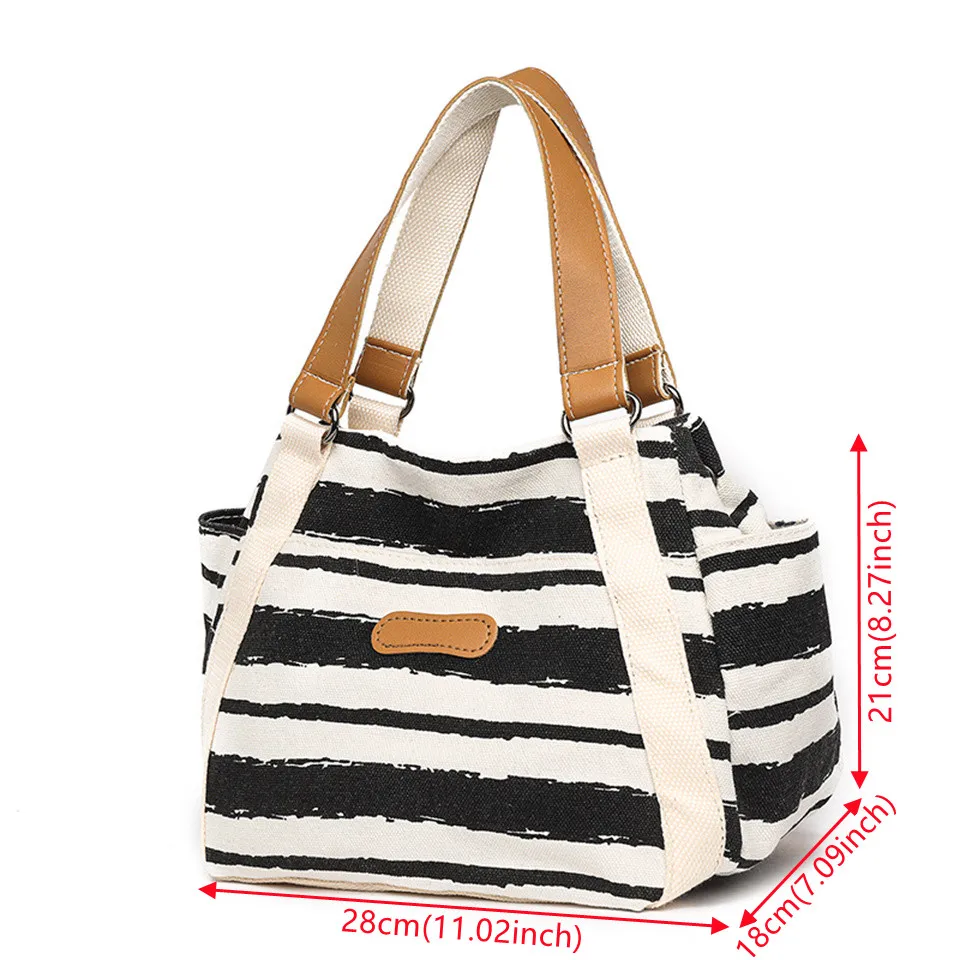 Women Canvas Shoulder Bag And Handbags Designers Female Stripe Top-handle Bags Fashion Brand Handbags