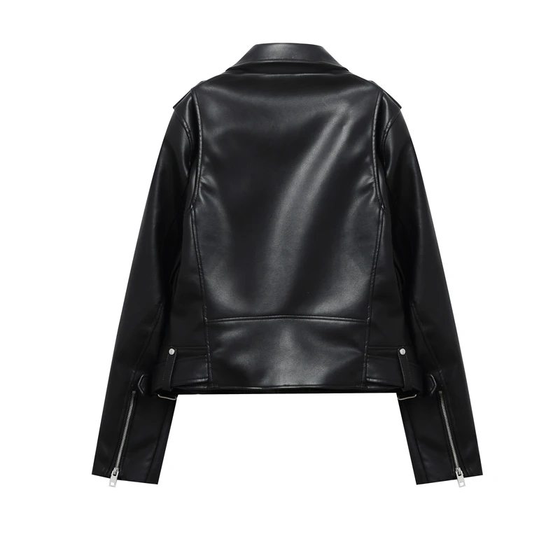 RARF 2024 Women's Spring Black faux-leather jacket Casual zipper and belt Cycling jacket Casual jacket jacket