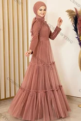 Simple Tulle Muslim Evening Dresses Islamic Long Sleeve Hijab Women Formal Party Gowns Arabic Dubai Robes De Soirée