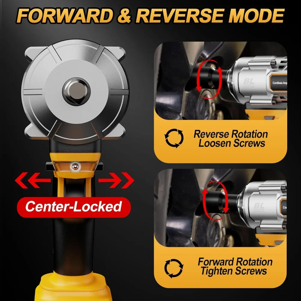 Аккумуляторный ударный гайковерт 1/2 дюйма, бесщеточный двигатель с высоким крутящим моментом 1200 Нм, 3 скорости, с 5 головками для ремонта автомобилей