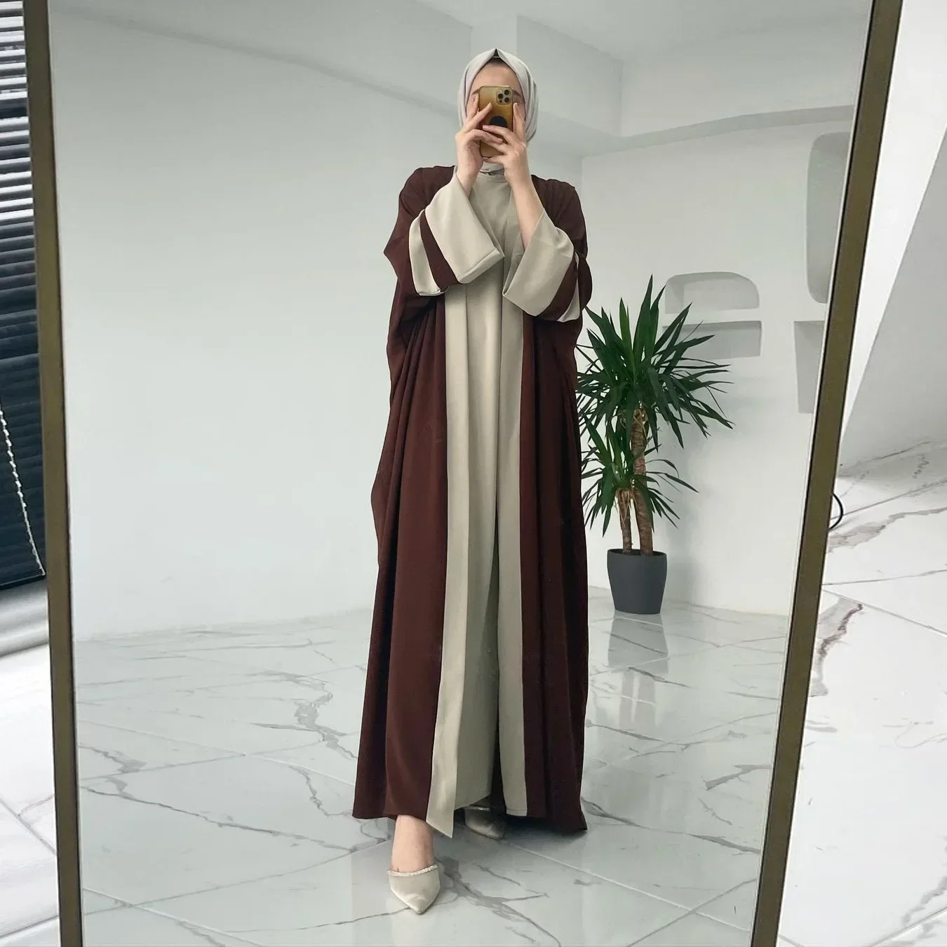 2PCS Muslim Abaya Sets for Women Kimono Cardigan Maxi Dress Kebaya Dubai Kaftan Turkey Robe Eid Ramadan Islam Jalabiya Abayas