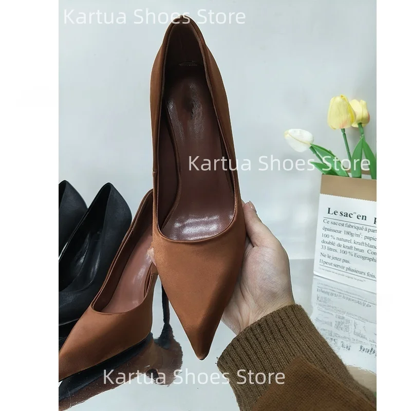 

Women's Satin Pointed Toe High Heels Elegant Classic Design Office Formal Events Stiletto Heels Shallow Large Size Ladies Shoes