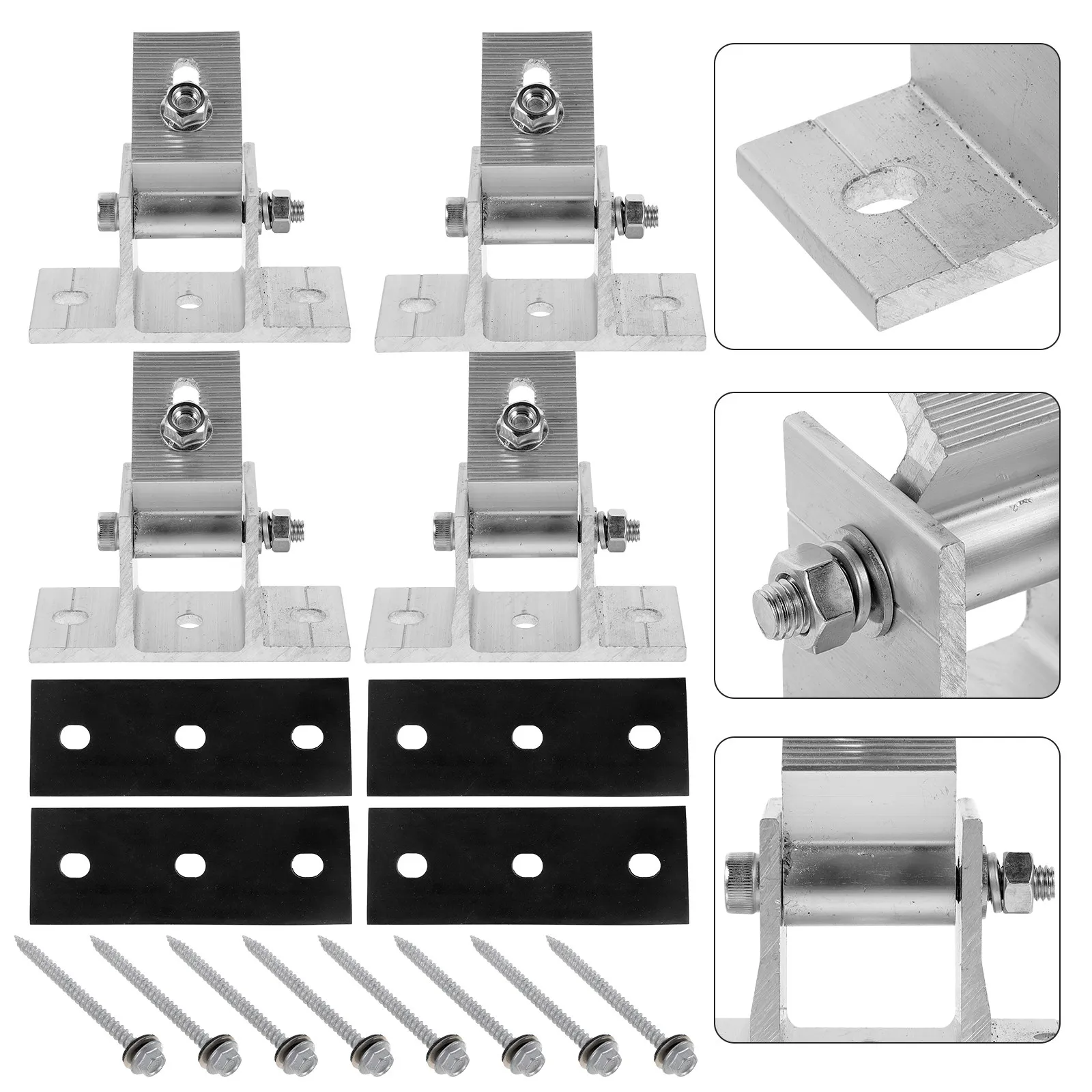4Pcs Solar Panel Mounting Bracket Set Aluminum Alloy Adjustable Angle Bracket with Rubber Pads Wood Screws for Solar Module