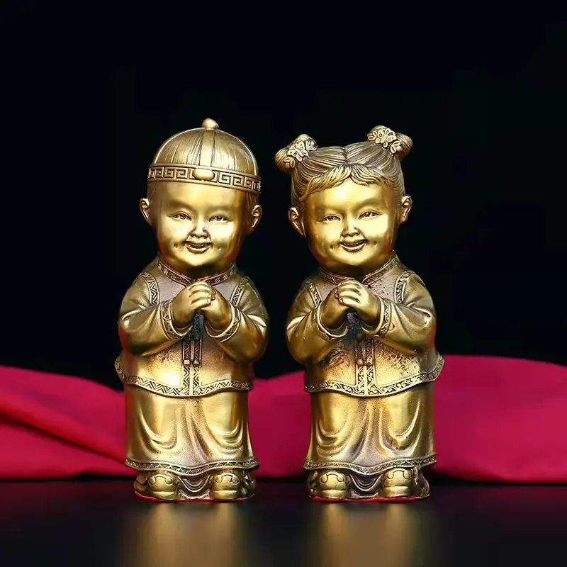 

Brass Boys and Girls Desktop Decoration Household Supplies Living Room Practical Decorations Metal Crafts Golden Boy Jade Girl