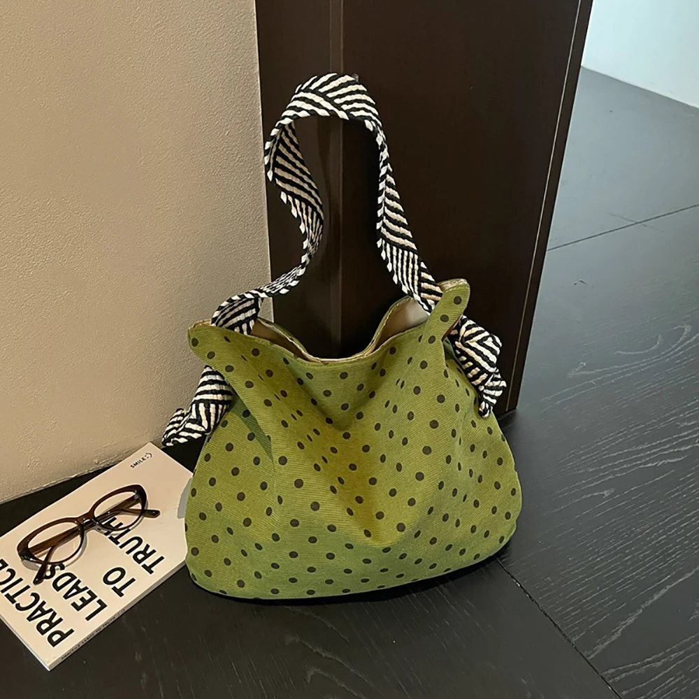 Large Capacity Bolka Dots Tote Bag for Ladies Korean Style Ins Soft Buckle Underarm Bag Shopping Commuter Shoulder Bags