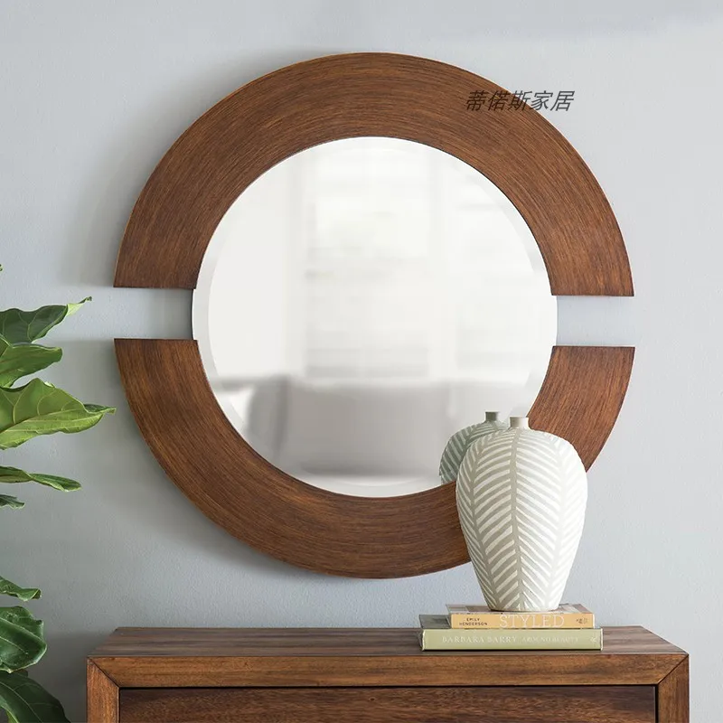 Customized light luxury style circular wall hanging mirror, American style porch mirror, wall hanging art fireplace mirror, gues