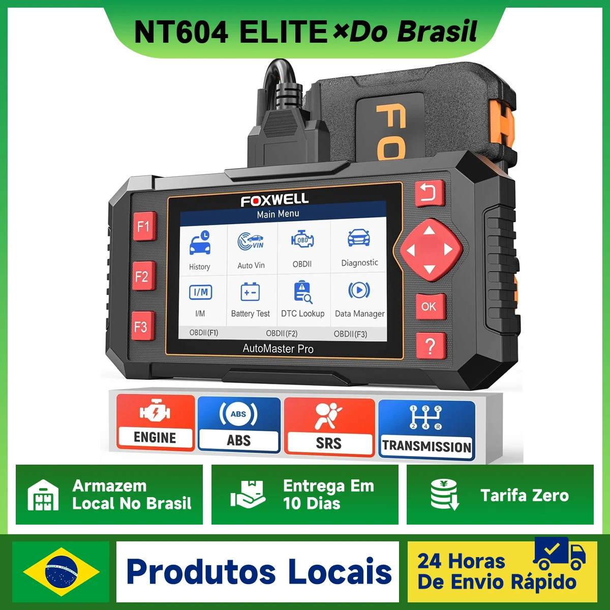 

Диагностический сканер OBD2 для двигателя, ABS, SRS, трансмиссии, беспроводной, автомобильный сканер, считыватель кодов OBD 2, FOXWELL NT604 Elite