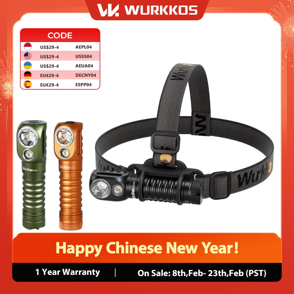 Wurkkos HD20 Перезаряжаемый налобный фонарь 2000LM Магнитный фонарь IP68 Прожектор 21700 EDC Фара Power Bank для кемпинга