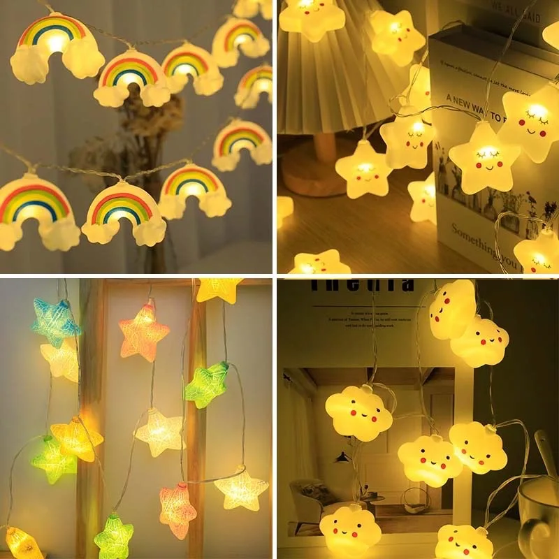 

LED String Fairy Lights Garland Patio Crack Star Lamp Rainbow Christmas Birthday Hoilday Bedroom Lighting Outdoor Decoration